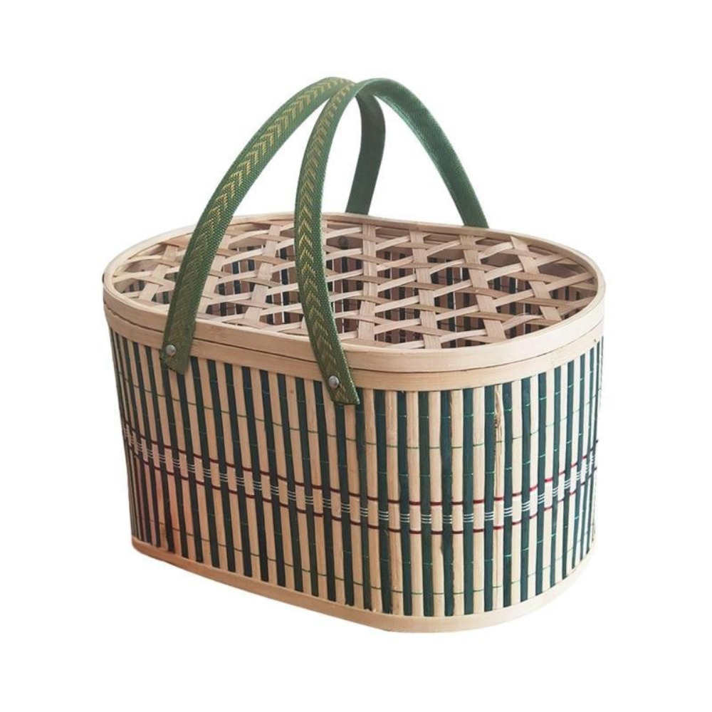 Food Snacks Basket - 丈夫な手作り竹かご 蓋付き 食品・果物収納かご ギフト包装かご 月餅・軽食用