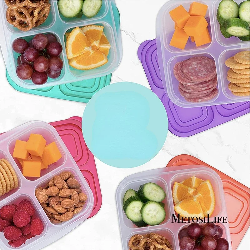 Food Snacks For School - プラスチック製弁当スナックボックス 再利用可能な 4 コンパートメント 漏れ防止食品食事準備容器 学校、仕事、旅行用
