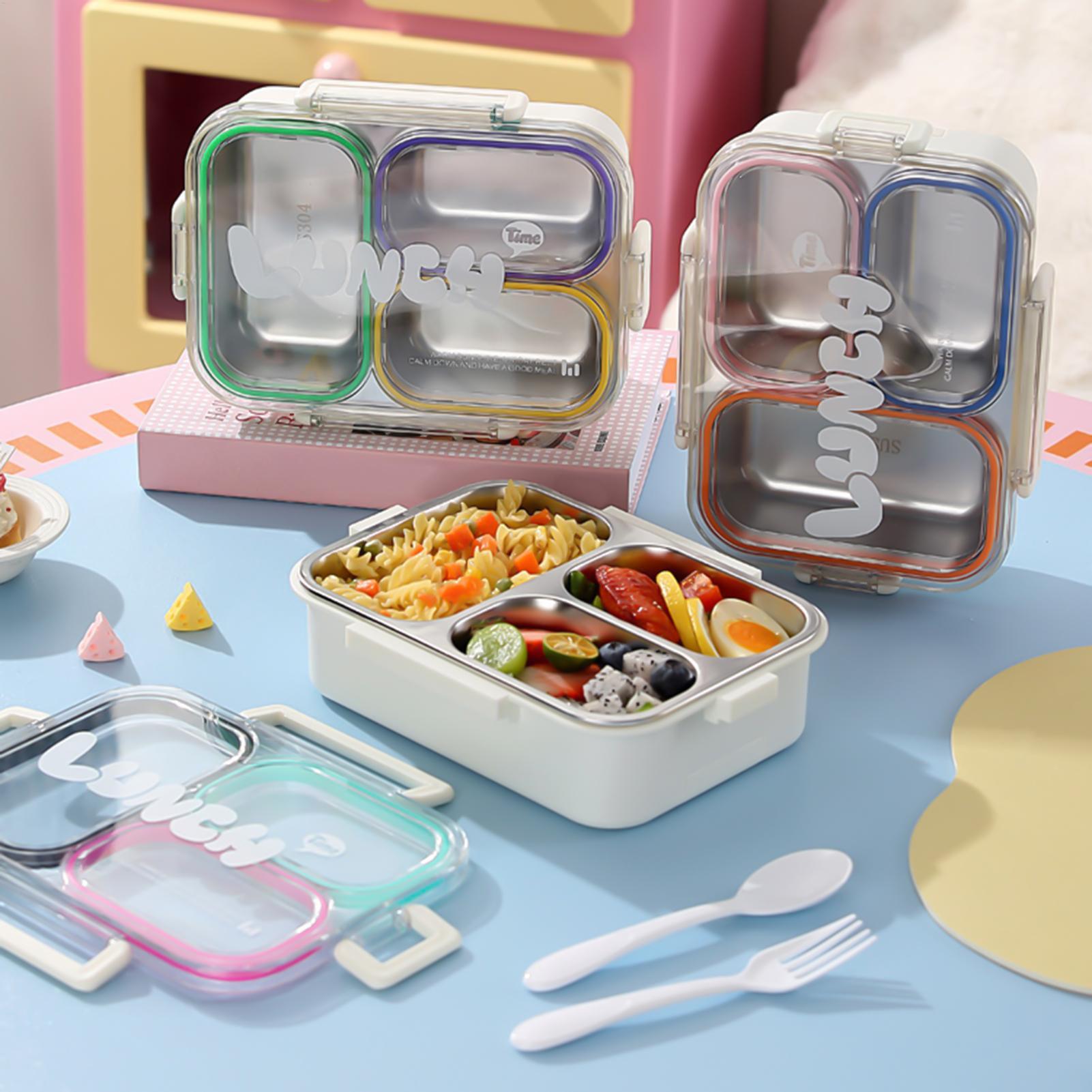Food Snacks For School - ステンレス製ランチボックス分割漏れ防止学校子供用スナックボックス食器付きポータブルランチボックスオフィス用食品保存容器