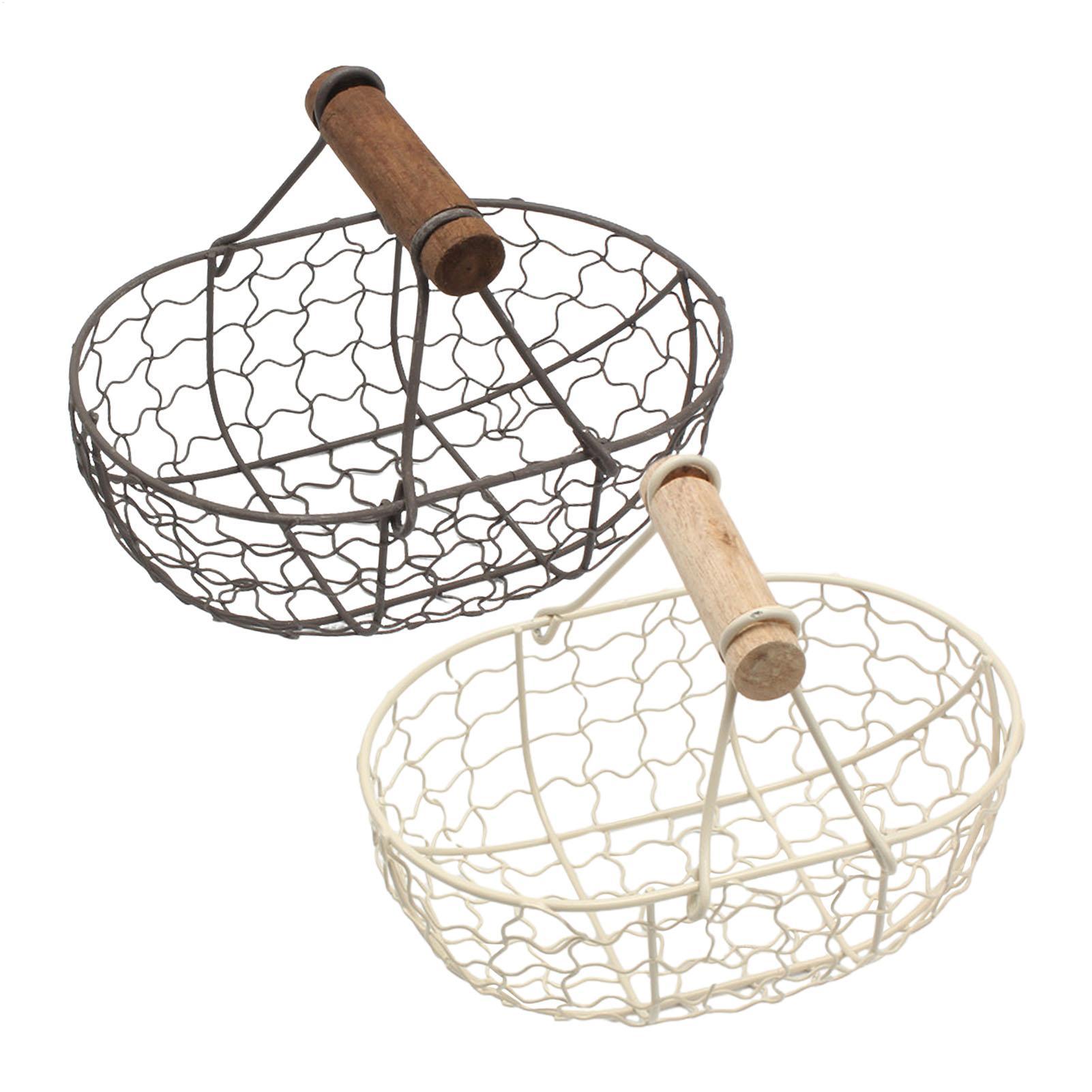 Food Snacks Basket - 木製ハンドル付き鉄製収納バスケット スナックフルーツプレート 食品保存用写真撮影小道具 キッチンオーガナイザー フルーツパンスナック用