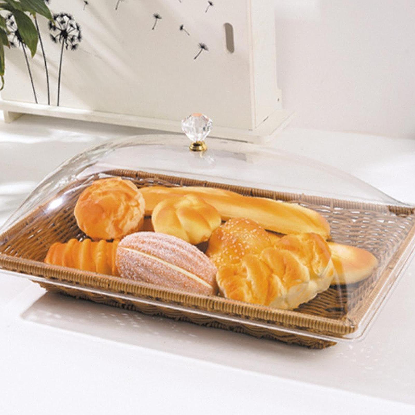 Food Snacks Basket - 模造ラタン製パンバスケット アクリル蓋付き スナック・クッキーディスプレイ フルーツバスケット パーティー・ピクニック用フードサービングバスケット