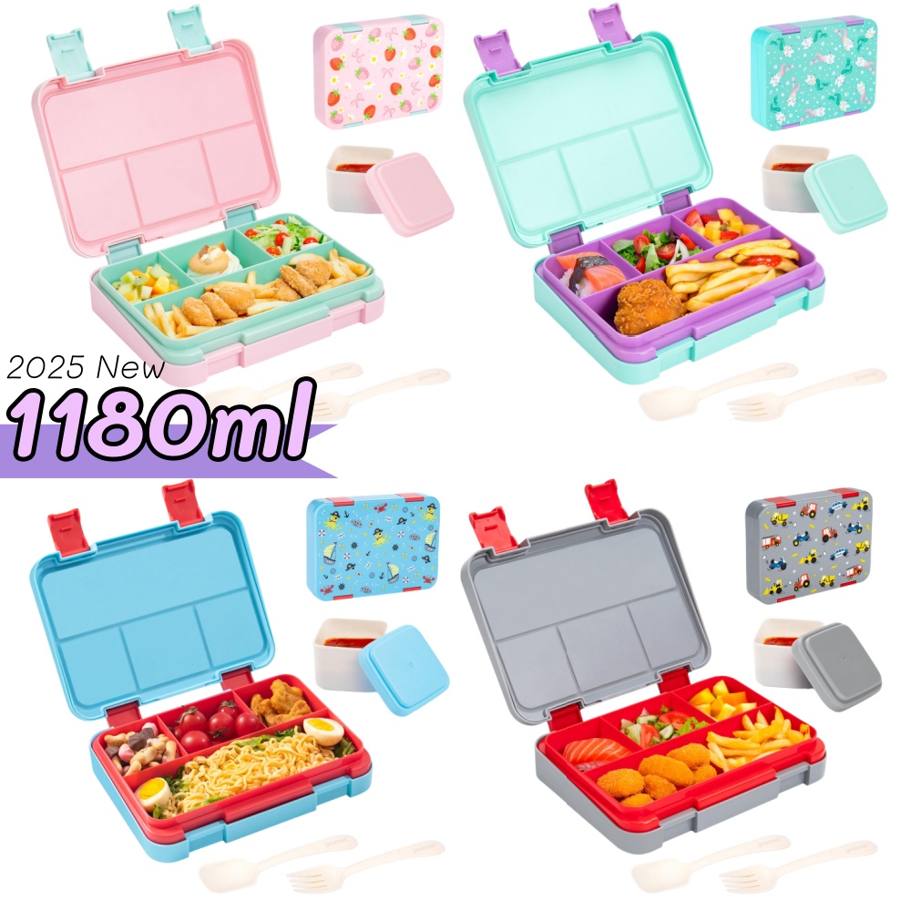Food Snacks For School - 40オンス漫画柄弁当箱セット、漏れ防止、取り外し可能な仕切り、学校、オフィス、ピクニック、食品、スナックの準備用ミールコンテナ
