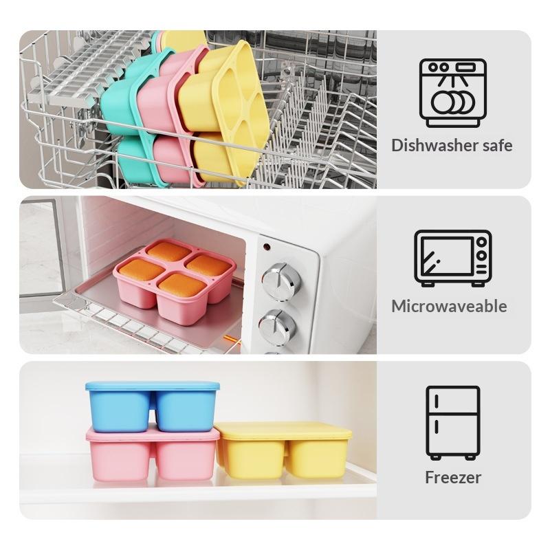 Food Snacks For School - 食品グレードシリコン製スナックボックス、4つの仕切り付き、密閉蓋付き、子供の学校でのピクニック、オフィスでの毎日の軽食収納に最適