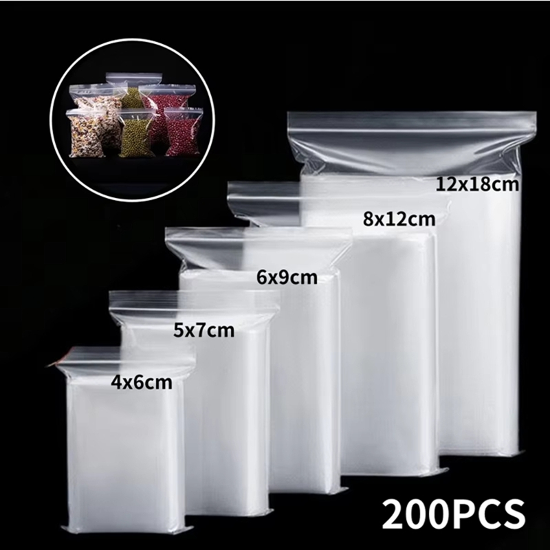 Food Z - 100枚入り透明ジップバッグ 食品・ジュエリー用真空保存袋 プラスチック製厚手再封可能ポリ袋 キッチン整理用パッケージ