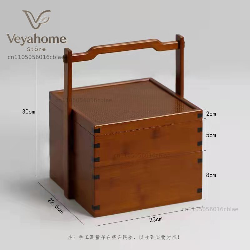 竹製茶器収納ボックス中国風二層バスケット茶器箱茶盆中国スナッ - Food Snacks Basket のレビューと価格