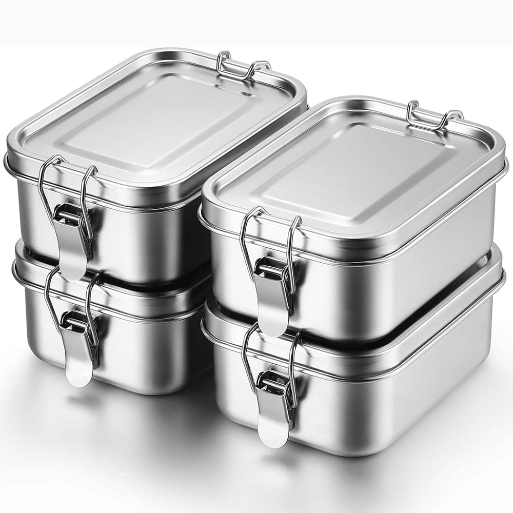 4 個のステンレス鋼弁当箱金属弁当箱食品保存容器ロック可能な - Food Snacks For School のレビューと価格
