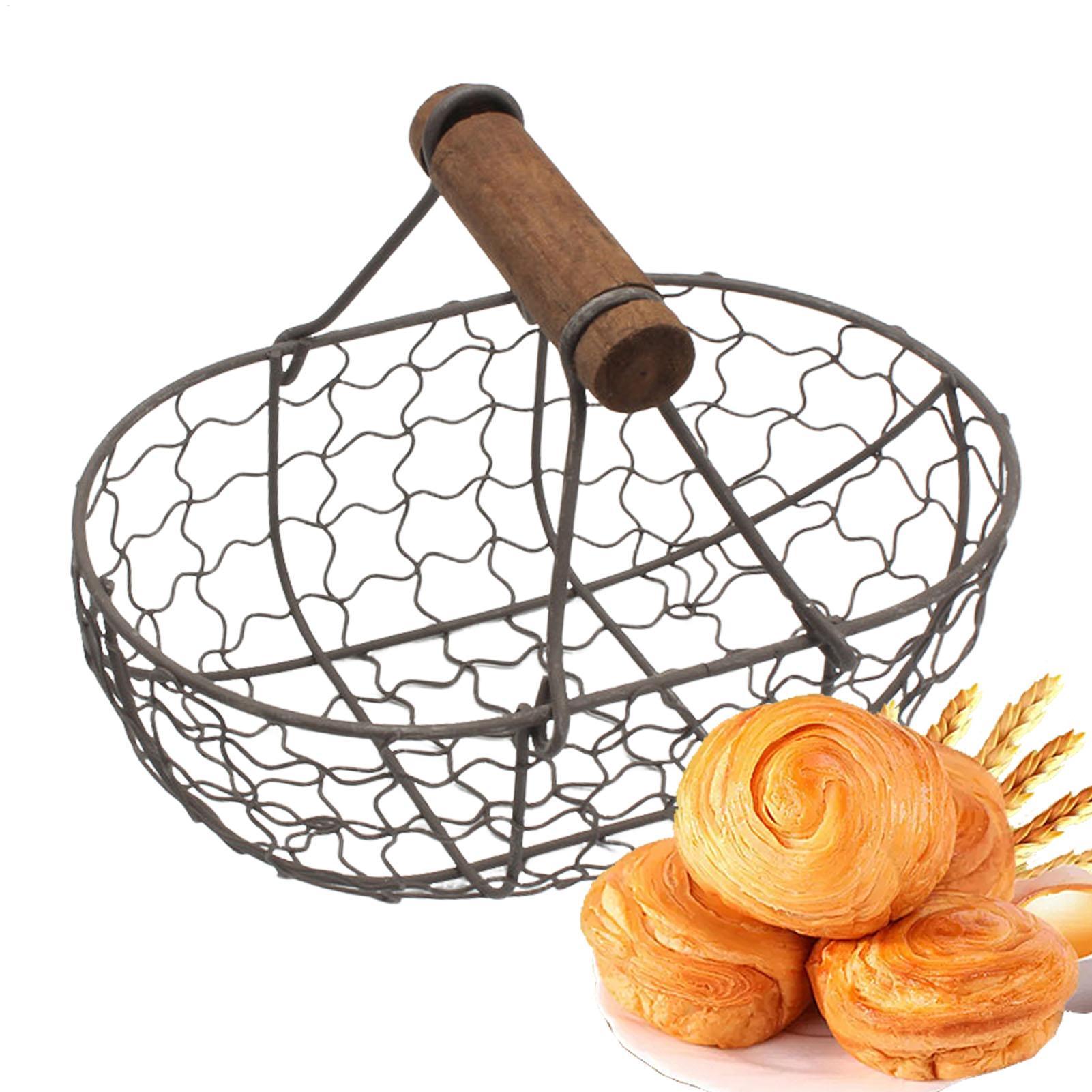 木製ハンドル付き鉄製収納バスケット スナックフルーツプレート - Food Snacks Basket のレビューと価格