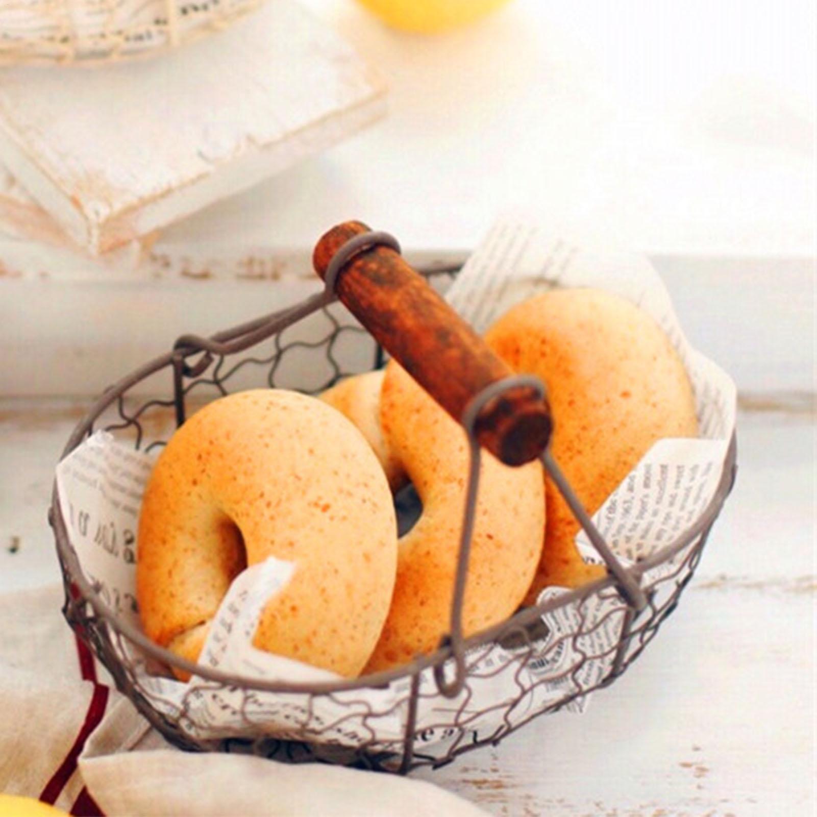 木製ハンドル付き鉄製収納バスケット スナックフルーツプレート - Food Snacks Basket のレビューと価格