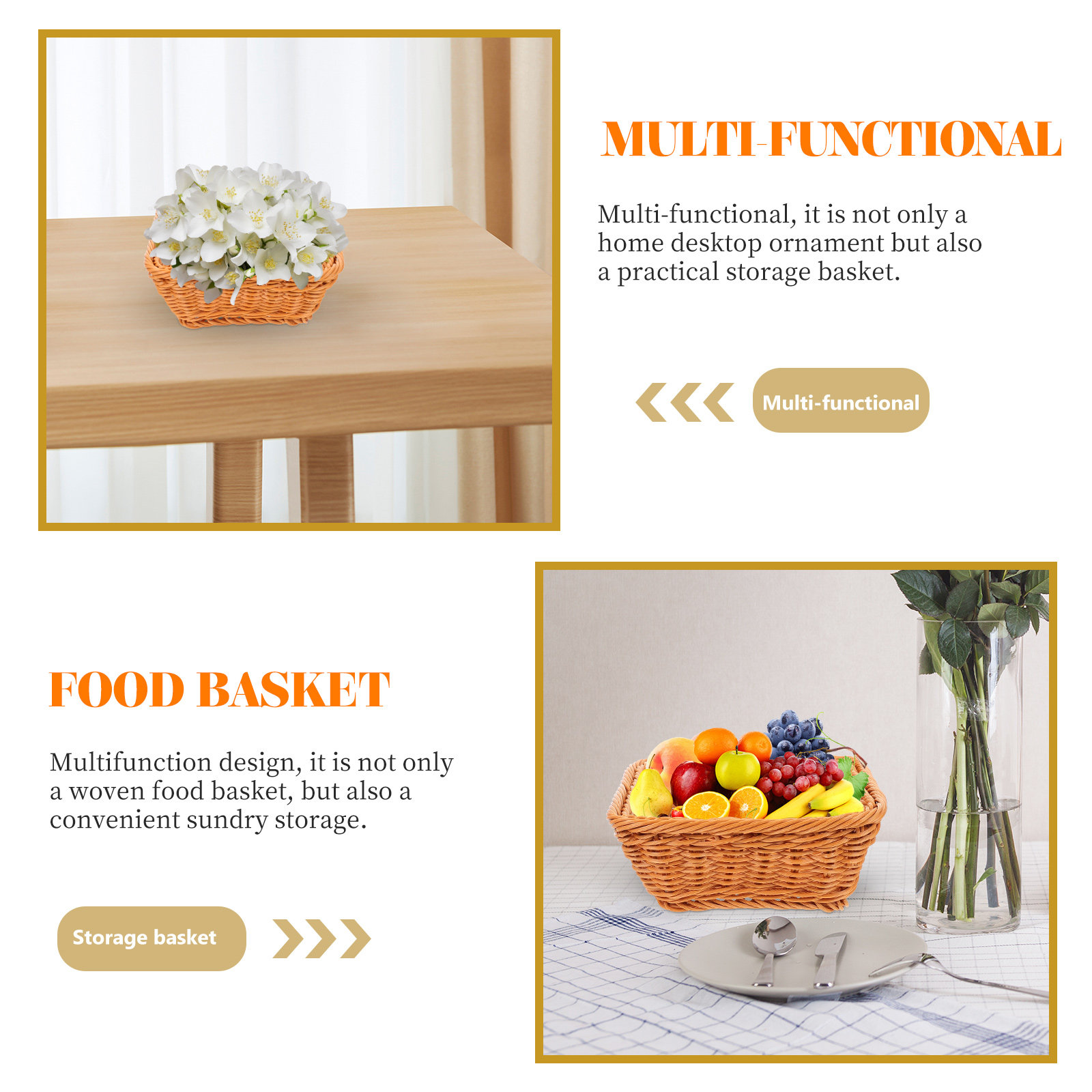 3個セット ナチュラルルック プラスチック製編み込みパンバス - Food Snacks Basket のレビューと価格