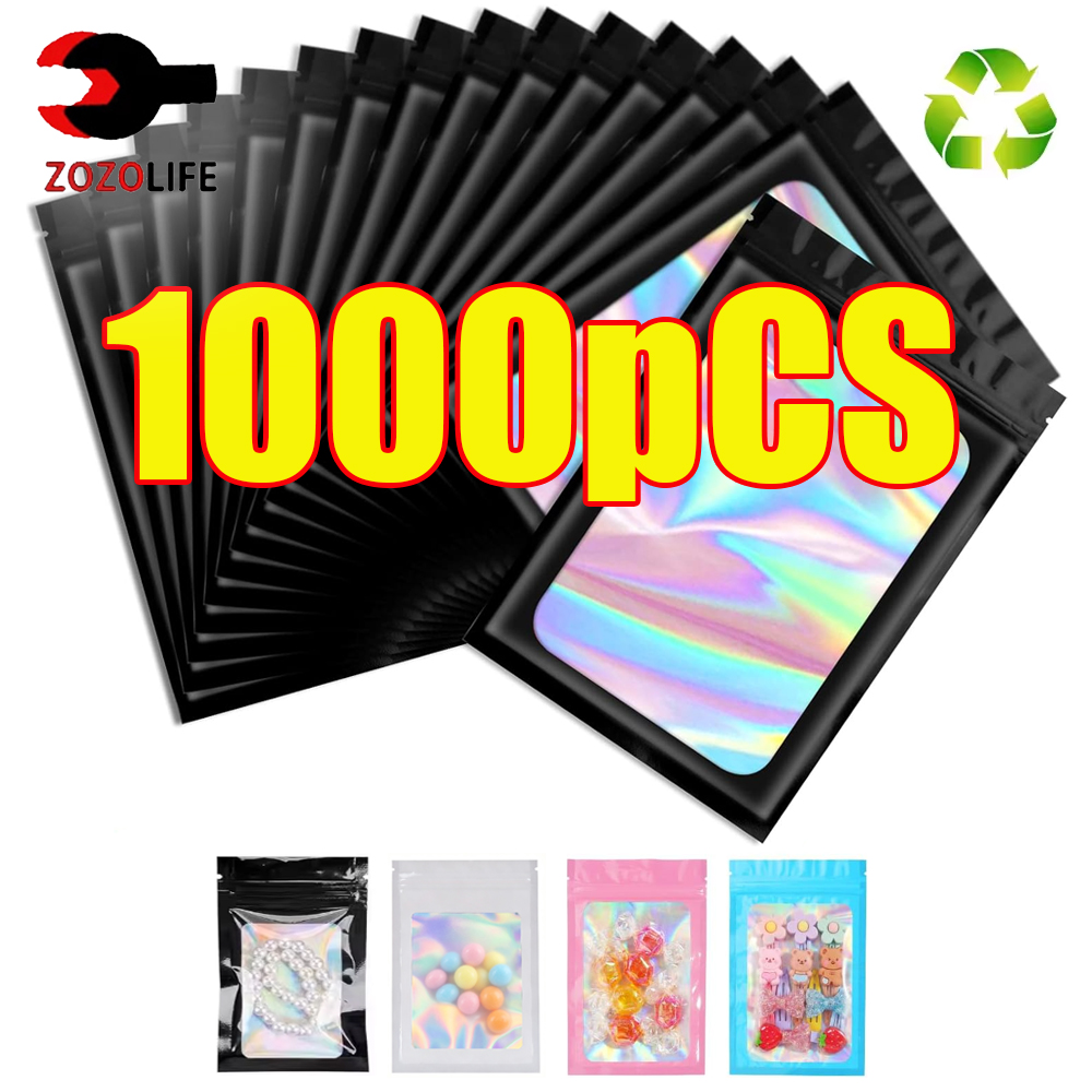 10-1000 個ホログラフィックジップロックバッグ黒プラス - Food Z のレビューと価格