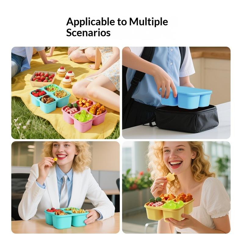 シリコン製スナックボックス：食品グレード4仕切り密閉蓋付き子 - Food Snacks For School のレビューと価格