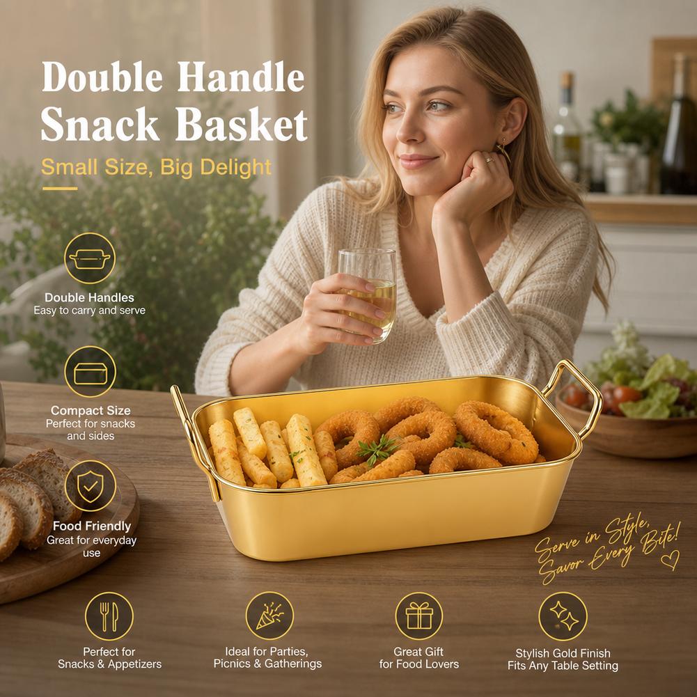 ハンドル付きサービングトレイ 韓国製ステンレスプレート 耐久 - Food Snacks Basket のレビューと価格