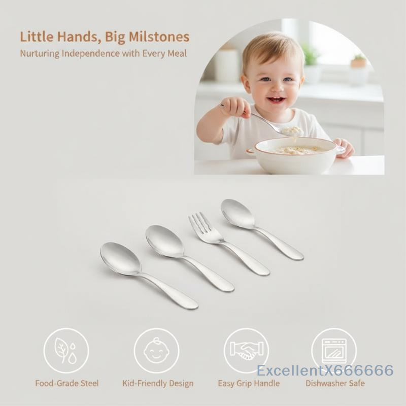 子供用コンパクトステンレススプーン＆フォークセット、短いハン - Food And Snacks Ideas のレビューと価格